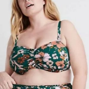 Ryllace Green Floral ruched underwire swim top 18